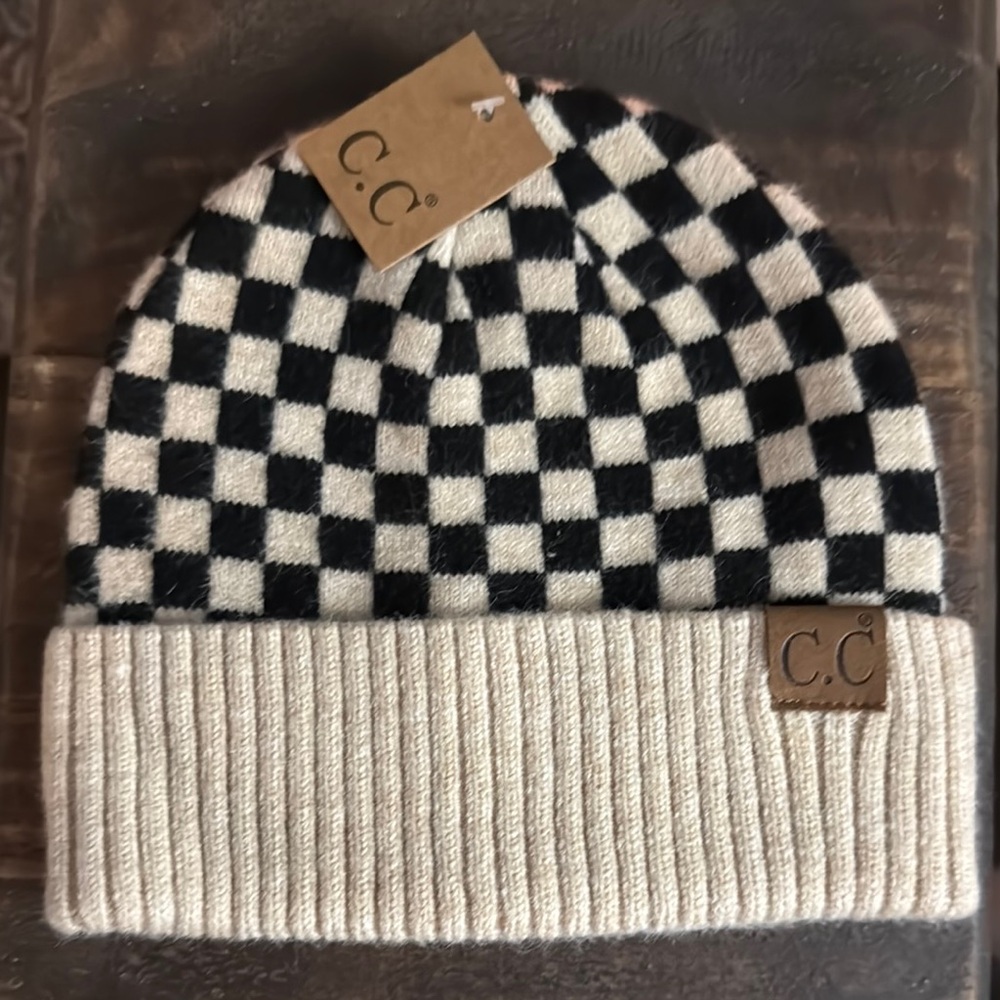 C.C Black and White Checkered Winter Hat
